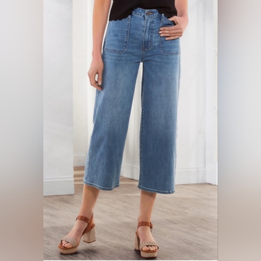 Soft Surroundings Wide-Leg Cropped Jeans in Light Blue